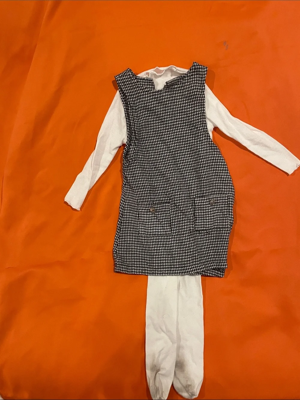 Girls Black & White Houndstooth Pinafore Dress with White Top